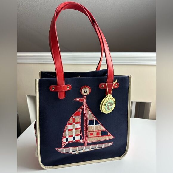 Spartina 449 Quarterdeck Beach Bag Tote Red+Navy New with Tags - Picture 2 of 9
